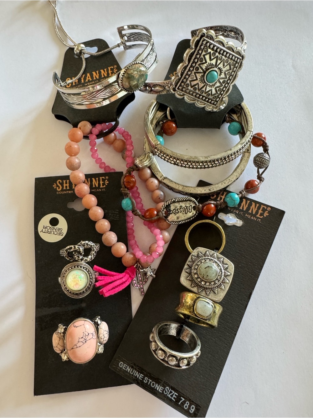 Shyanne Ring Sizes 7, 8 & 9 Pink, Turquoise & Coral Mixed Bracelet Stack